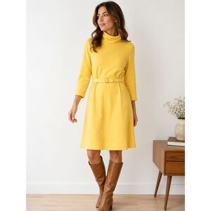 Vintage Handmade Butter Yellow Turtleneck Dress with Belt Mod 60s 70s Style